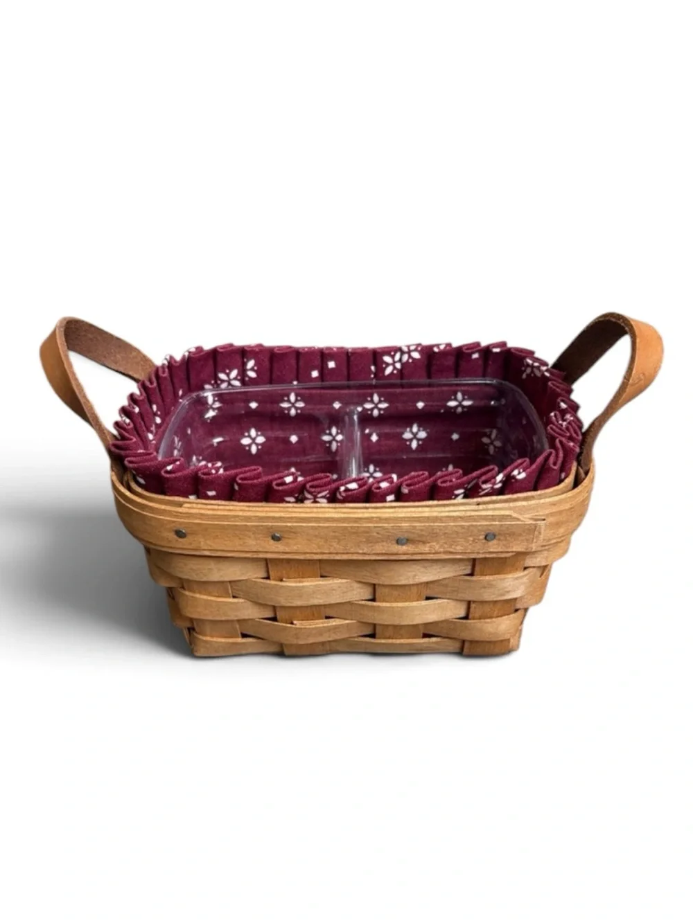 Longaberger Small Rectangle Basket Fabric Liner & Protector Leather Handles